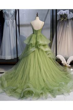 10% off now! Shop stunning green corset prom dress ruffled tulle with straps long train online. Sheprom offers formal, party, casual & more style dresses to fit your special occasions. Green Ball Gown, Tiered Sleeve, 2021 Prom Dresses, Tulle Balls, Green Tulle, Corset Dress Prom, Ceremony Dresses, Waist Sash, Vintage Prom