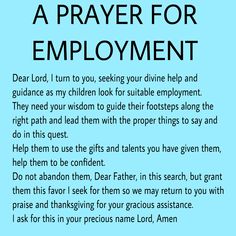 a blue background with the words prayer for employment