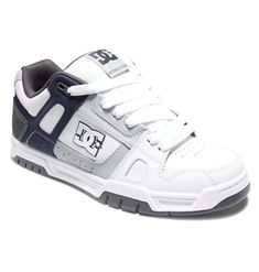 DC Stag Skate Shoes - White/Grey/Blue Size 13. Box is not perfect.  But shoes ae Brand NEW! Dc Shoes Men, Dr Shoes, Skate Style, Fresh Shoes, Hype Shoes, Shoe Inspo, Swag Shoes, Dc Shoes, Swaggy Outfits