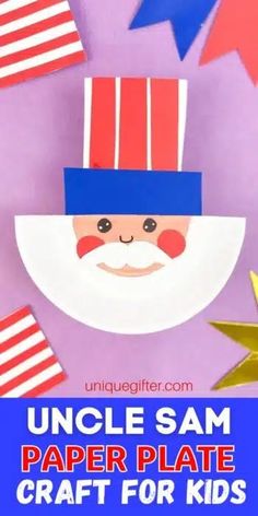 an uncle sam paper plate craft for kids with stars and stripes on the bottom,