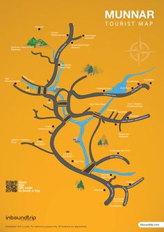 a map of the munnar tourist map, with trees and mountains on it