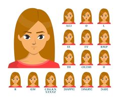 a woman's face with different facial expressions and hair length chart for each expression