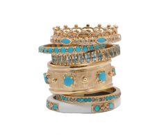 14K Rose Gold Scalloped Edge Half Crown Stack Ring with Blue Turquoise and Champagne Diamonds (0.14 TCW) Turquoise And Gold Jewelry, Pinky Ring Stack, Half Crown, Turquoise Statement Ring, Stacked Wedding Bands, Stacked Wedding Rings, Wide Band Ring, Stack Ring, Dress Well