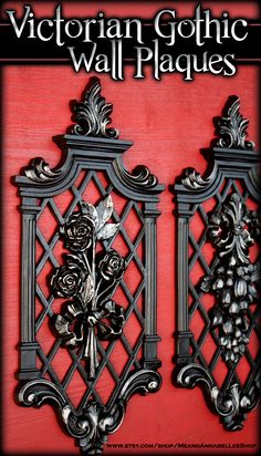 the cover of victorian gothic wall plaques, with an ornate design on red and black background