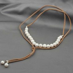 Leather Cord Jewelry, Leather Pearl Necklace, Leather Choker Necklace, Beadwork Necklace, Leather Jewellery, Necklace Leather, Pearl Leather, Handmade Wire Jewelry