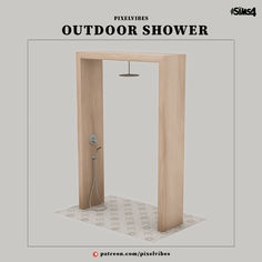 an outdoor shower in the middle of a room