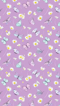 butterflies and daisies on a purple background