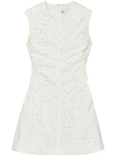 This Tory Burch dress is crafted from cotton poplin and features a round neck, sleeveless design, and above-knee length. It has a ruched bodice and a floral print. The dress is lined with cotton and has a relaxed fit. Tory Burch Outfits, Cotton Poplin Dress, Gathered Bodice, Tory Burch Dress, Mini Sundress, Poplin Dress, Ruched Bodice, Mini Shirt Dress, Jewel Neck