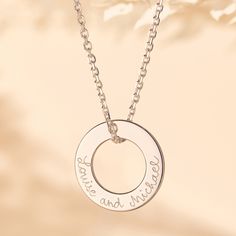 Our Eternity Necklace is beautifully simple and contemporary in design, creating the perfect personalized engraved necklace to capture those special connections in life.18K Champagne Gold Plated, 925 Sterling Silver or 18K Rose Gold PlatedPendant size: 1.4Charms are removable from this chain and can be worn on all Merci Maman chain lengthsEngraved by hand in our workshopSent with love from Paris in a complimentary gift boxAny slight variations in lettering depth, spacing and alignment from the e Sterling Silver Necklace With Engraved Text For Anniversary, Minimalist Necklace With Engraving Option For Anniversary, Minimalist Sterling Silver Jewelry With Engraved Text, Eternity Necklace, Engraved Necklace, Champagne Gold, Hand Engraving, 18k Rose Gold, Rose Gold Plates