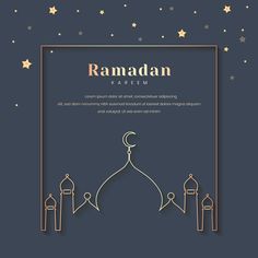 rama kareem greeting card with mosque and stars on dark background illustration for muslim holidays