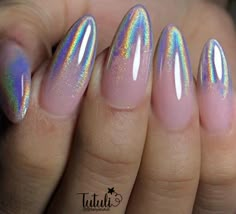 Irradecent French Tip Nails, Holochrome Nails, Ombre Holographic Nails, Beyonce Nails, Bachelorette Nails, Gel Chrome Nails, Disco Nails, Unghie Sfumate, Aurora Nails