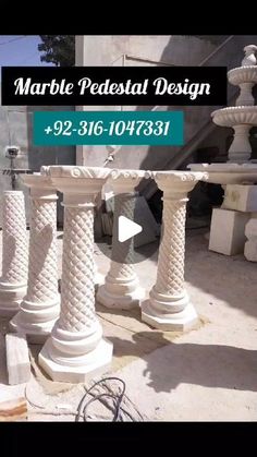 marble pedestals for sale in the middle of a yard with text overlay that reads marble pedestal design