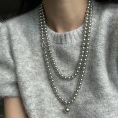 Grey Jewelry, Sweater Necklace, Grey Pearl Necklace, Layered Pearl Necklace, Wear Pearls, Gray Necklace, Sweater Chain, Long Pearl Necklaces, Buy Necklace