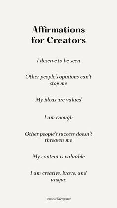 an affirmation poem with the words affirmations for creators on it