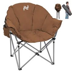 a chair with a brown cover on it and two people in the background behind it