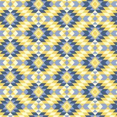 a blue and yellow geometric pattern with diamond shapes on the bottom, which is very similar to