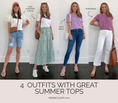 4 Outfits with Fun Summer Tops - Merrick's Art Summer Outfit Capsule, Outfits For Hot Weather, Minimal Capsule Wardrobe, Outfit Capsule, Ideas For Project, Project 333, Top Summer Outfits