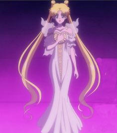 an anime character with long blonde hair wearing a white dress and holding a fan in her hand