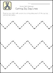 a printable worksheet for cutting zig zag lines with scissors on it