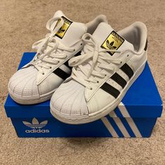 Size 3 Kids. Will Fit Woman’s 5-5.5. Worn Gently. Has Never Been Cleaned But Will Clean Right Up With A Magic Eraser. Price Is Firm. Brand New Is 65. Just Looking To Get Rid Of. No Trades. Super Star Adidas, Adidas Super Star, Adidas Super, Fit Woman, Magic Eraser, Shoes Adidas, Pinterest Closet, Super Star, 3 Kids