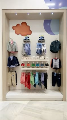 a display case filled with lots of clothing