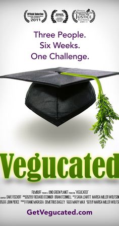 a poster for the movie veguated with a graduation cap and green sprig