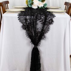 PRICES MAY VARY. Lace Table Runner Black Imported Lace Table Runner Black Wedding Table Runners ❤Lace Table Runner: 1pc 30x120 inch black lace table runner. The classy rose lace table runner 120 inches long is perfect for wedding decorations. ❤Lace Table Cloth Runner: Vintage floral lace table runner made of high quality and soft touch lace, rectangular nylon lace table cloth runner featuring elegant floral patterns and scalloped edges with perfect fashionable eyelash lace. ❤DRESS UP YOUR DINNER Black Table Runners, Black Wedding Table, Lace Table Cloth, Gothic Wedding Theme, Table Cloth Runner, Thanksgiving Table Runner, Lace Table Runner, Lace Runner, Romantic Candlelight