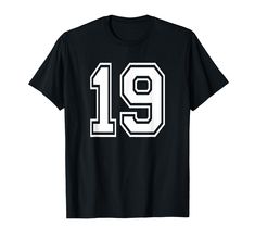 a black shirt with the number 19 on it's chest and white lettering that reads,