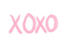 the word xoxo painted in pink on a white background