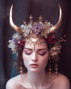 Taurus Costume Halloween, Taurus Costume Zodiac, Taurus Zodiac Nails, Taurus Halloween Costume, Taurus Costume, Taurus Cosplay, Diy Horns Headband, Taurus Horns, Nature Headpiece