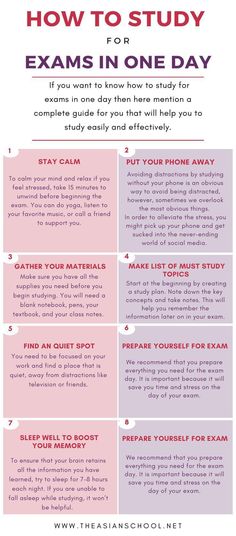 a poster with the words how to study for exam in one day, and an image of