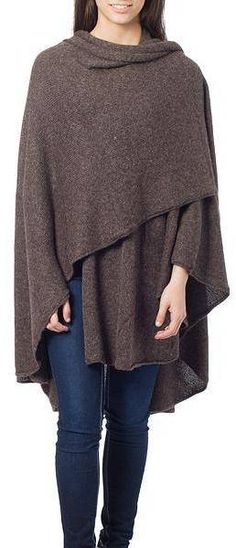 Brown Tweed Artisan Crafted Alpaca Wool Wrap Ruana Casual Cape, Ruana Wrap, Winter Poncho, Brown Tweed, Comfortable Sweater, Wool Wrap, Wrap Scarf, Tweed Fabric, Warm Scarf