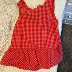 Great Condition, Never Worn By Me Red Casual Sleeveless Blouse, Casual Red Sleeveless Blouse, Casual Red Sleeveless Top, Red Cotton Blouse For Brunch, Red Sleeveless Top For Day Out, Red Casual Top For Brunch, Red Sleeveless Blouse For Spring, Red Spring Tops For Brunch, Casual Red Top For Brunch