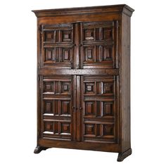 an old wooden cabinet with two doors