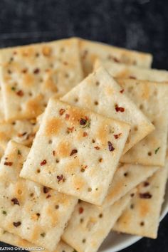 some crackers are on a white plate