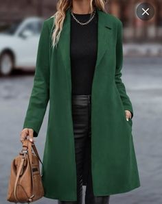 Green Coat Outfit, Faux Suede Dress, Looks Pinterest, Blazer Outfit, Suede Dress, Green Coat, Blazer Outfits, Fall Fashion Outfits