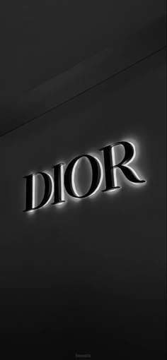 the word dior is lit up in black and white