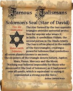 an old parchment scroll with the text solomon's seal star of david on it