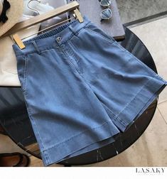 Lasaky - Womens High-Waisted Straight Leg Wide-Leg Denim Shorts in Lightweight Silk Material, Designed for Pear-Shaped Figures Low Rise Sweatpants, Women Denim Shorts, Summer Shorts Denim, Women Cargo Pants, Half Skirt, Shorts Summer, Women Cargos, Long Sleeve Lace Dress, Denim Shorts Women