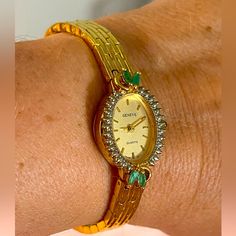 Gold Watch With Real Emeralds & Diamonds Needs Battery New, Never Worn - Gift So I Don’t Have A Ton Of Info On It. Emerald Watch, Gold Watches, Emerald Diamond, Gold Watch, Accessories Watches, Emerald, Diamonds, Womens Sizes, Women Accessories