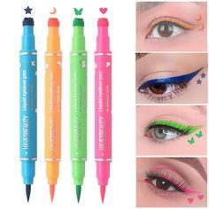 Double-Headed Liquid Eyeliner Stamp Pen Set, Colorful Eye Liners for Women, Long-Lasting Star Moon Butterfly Eye Face Makeup Specification: Name: Double-Headed Liquid Eyeliner Stamp Pen Set Material: Plastic Size: 12cm*4cm/4.72inches*1.57inches Package Contents 4 x Double-Headed Liquid Eyeliner Stamp Pen Note: 1. Please kindly allow a 2-3% difference according to manual measurement. 2. Please note that a slight color difference should be acceptable due to the light and screen. Thanks. Promise If Eyeliner Stamp, Felt Tip Eyeliner, Eyeliner Set, Moon Butterfly, Butterfly Eyes, Waterproof Liquid Eyeliner, Glitter Eyeliner, Colored Eyeliner, Gel Tips