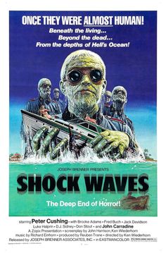 a movie poster for the film shock waves with an image of a man holding a fishing rod