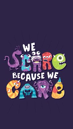 we are scary because we care throw pillow with colorful monsters on the front and back