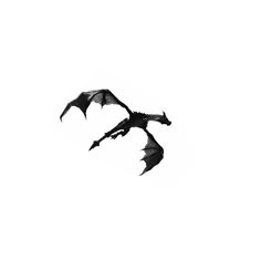 a black and white photo of a dragon flying in the sky with its wings spread