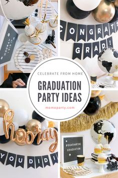 graduation party decorations with balloons and streamers