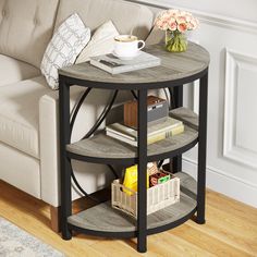 Half - Round End Table Two Tier End Table, 3 Tier End Table, Three Tier Round Side Table, Round Metal And Wood Coffee Table And End Tables, Compact Half Round End Tables With Metal Base Transitional, Slim Side Table, Circle Sofa, Circle Coffee Tables, Narrow Sofa