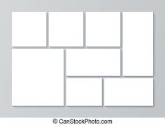 a set of six white square frames on a gray background