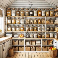 an organized pantry with lots of jars and containers