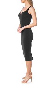 Turn heads in this sleek, shapely dress styled with an eye-catching notched neckline and an airy vented back. 43" length (size Medium) Back zip closure Sweetheart neck Sleeveless Lined 96% polyester, 4% spandex Dry clean or hand wash, flat dry Imported Women's Clothing Sleek Bodycon Midi Dress With Straight Neckline, Sleek Stretch Sheath Dress, Sleek Sheath Stretch Dress, Fitted Sleeveless Dress With Asymmetrical Neckline For Date Night, Stretch Sheath Sleeveless Dress For Evening, Sleeveless Bodycon Dress With Back Opening For Night Out, Sleeveless Midi Dress With Flattering Cut, Sleek Fitted Sleeveless Dress For Summer, Black Sleeveless Bodycon Dress With Back Opening