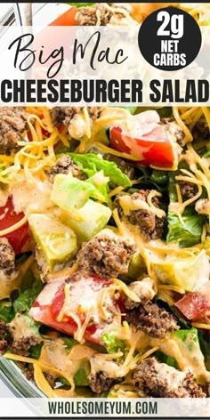 a big mac cheeseburger salad with lettuce, tomatoes and other toppings